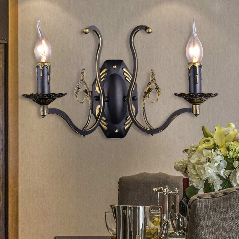 Skørter | Candle holder Living Room Wall Lamp Retro Metal 1/2-Light Black Wall-mounted Lamp