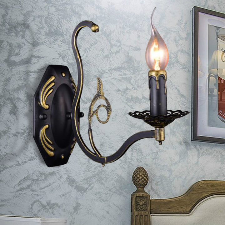 Skørter | Candle holder Living Room Wall Lamp Retro Metal 1/2-Light Black Wall-mounted Lamp