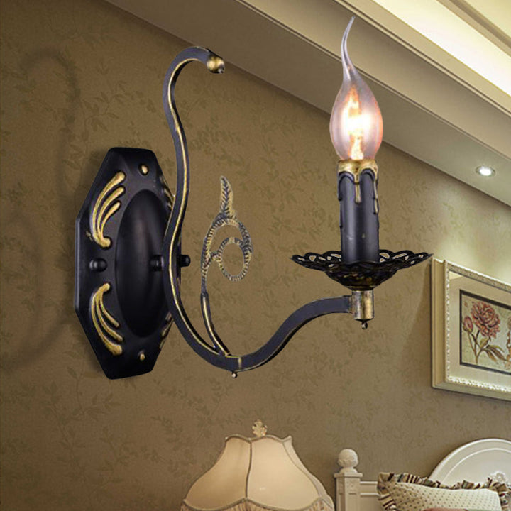 Skørter | Candle holder Living Room Wall Lamp Retro Metal 1/2-Light Black Wall-mounted Lamp