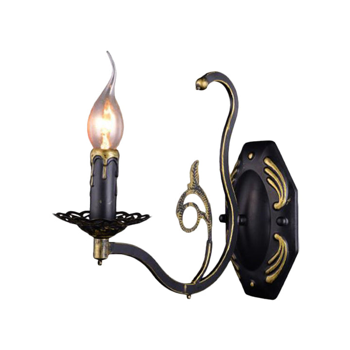 Skørter | Candle holder Living Room Wall Lamp Retro Metal 1/2-Light Black Wall-mounted Lamp