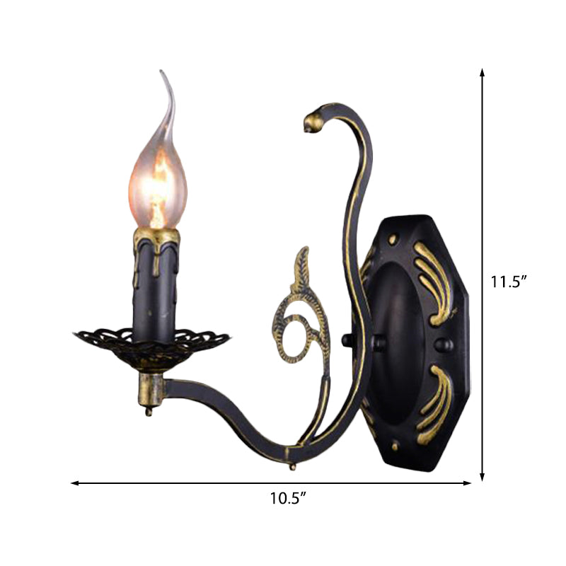 Skørter | Candle holder Living Room Wall Lamp Retro Metal 1/2-Light Black Wall-mounted Lamp