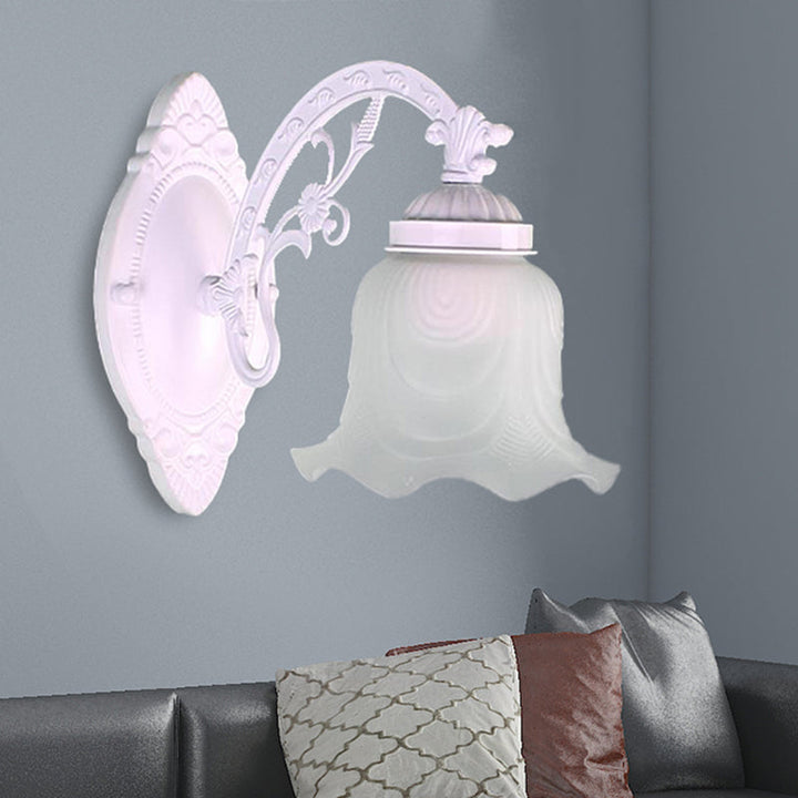 Skørter | Flower Living Room Wall Lamp Wall Light Vintage Style Metal 1/2 Lights Black/White Wall Light with Frosted Glass Shade