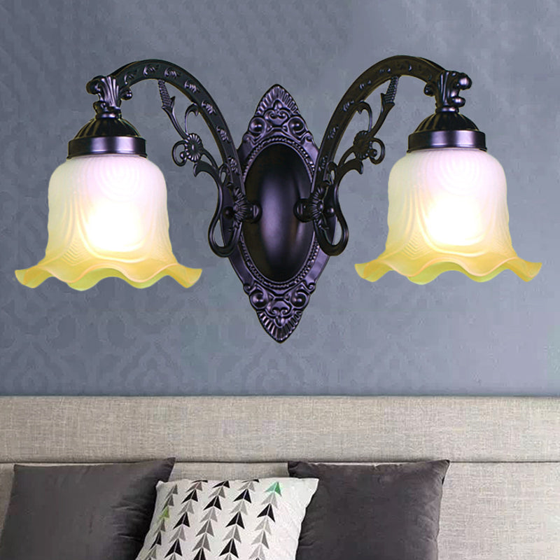 Skørter | Flower Living Room Wall Lamp Wall Light Vintage Style Metal 1/2 Lights Black/White Wall Light with Frosted Glass Shade
