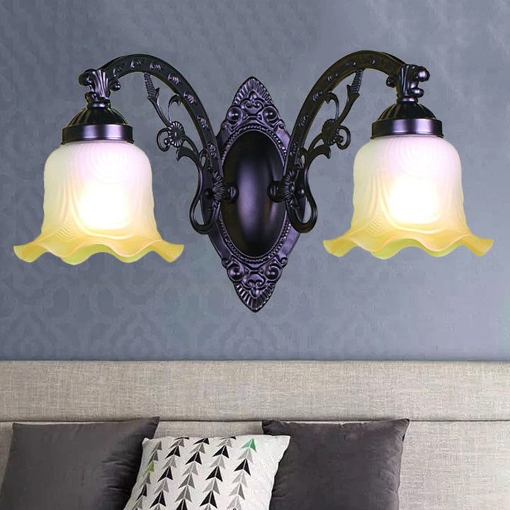 Skørter | Flower Living Room Wall Lamp Wall Light Vintage Style Metal 1/2 Lights Black/White Wall Light with Frosted Glass Shade