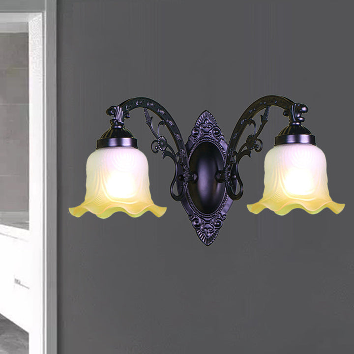 Skørter | Flower Living Room Wall Lamp Wall Light Vintage Style Metal 1/2 Lights Black/White Wall Light with Frosted Glass Shade