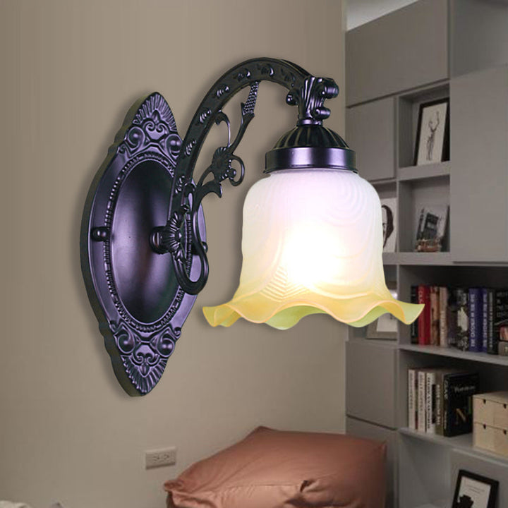 Skørter | Flower Living Room Wall Lamp Wall Light Vintage Style Metal 1/2 Lights Black/White Wall Light with Frosted Glass Shade