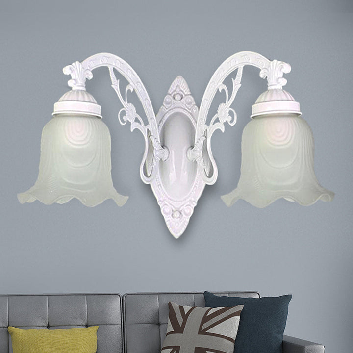 Skørter | Flower Living Room Wall Lamp Wall Light Vintage Style Metal 1/2 Lights Black/White Wall Light with Frosted Glass Shade