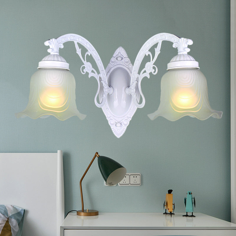 Skørter | Flower Living Room Wall Lamp Wall Light Vintage Style Metal 1/2 Lights Black/White Wall Light with Frosted Glass Shade