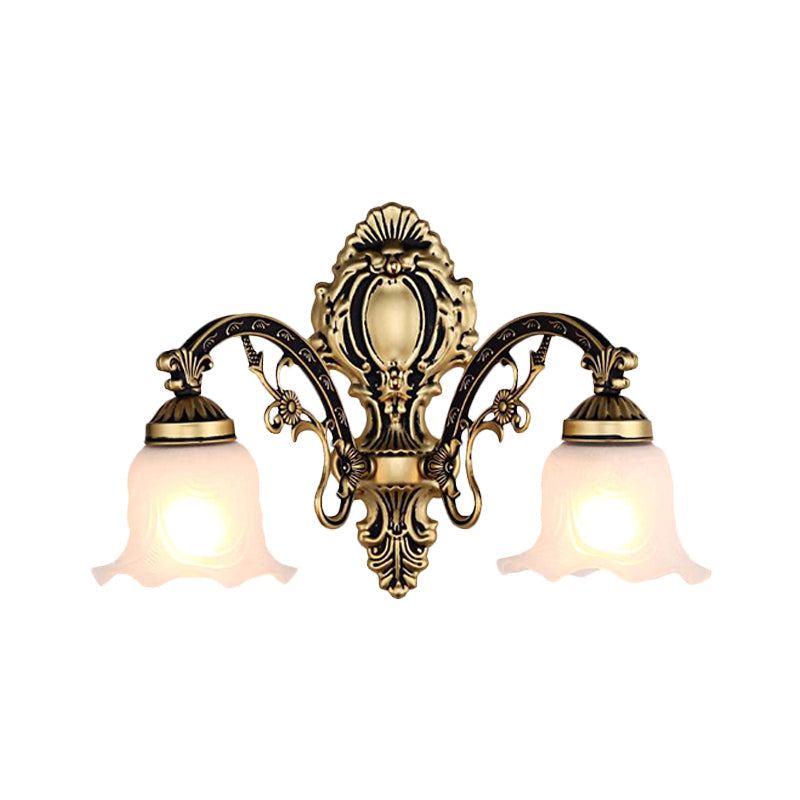 Skørter | Brass/Gold Wavy Wall Lamp Retro White Glass Shade 1/2-Light Living Room Wall Lamp