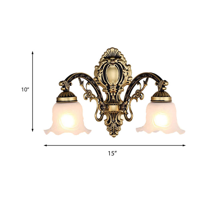 Skørter | Brass/Gold Wavy Wall Lamp Retro White Glass Shade 1/2-Light Living Room Wall Lamp