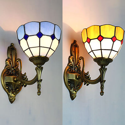 Lisslune | Wall Sconces Lamp Retro Tiffany Stained Glass 1 Light Wall Mount Light in Yellow/Blue for Hallway