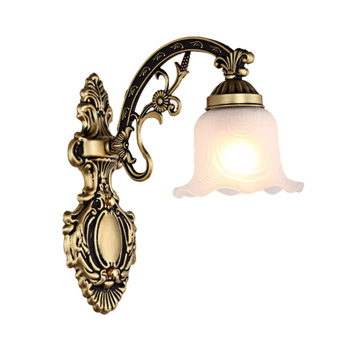 Skørter | Brass/Gold Wavy Wall Lamp Retro White Glass Shade 1/2-Light Living Room Wall Lamp