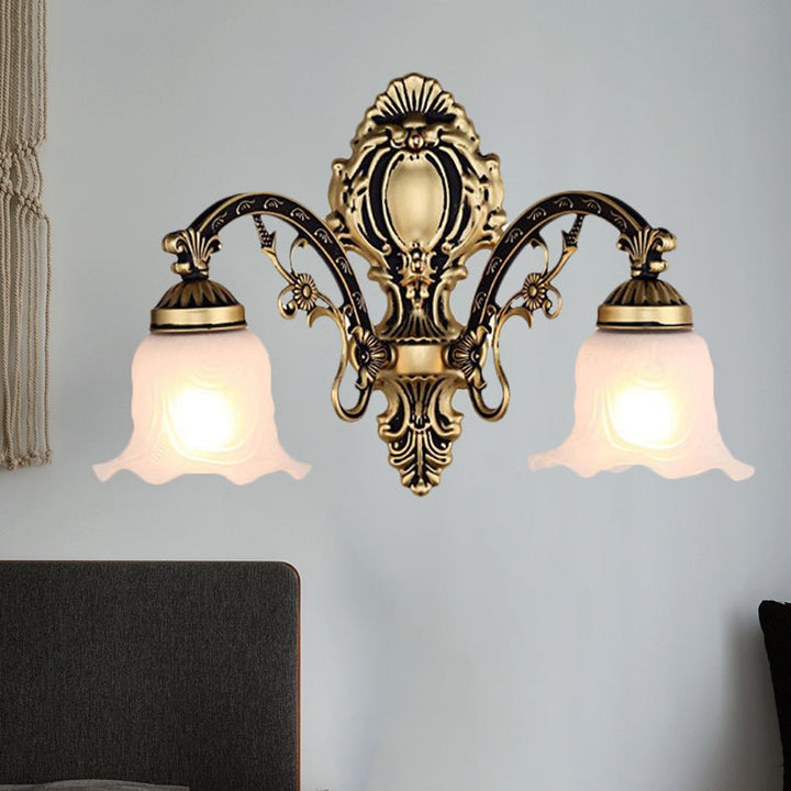 Skørter | Brass/Gold Wavy Wall Lamp Retro White Glass Shade 1/2-Light Living Room Wall Lamp