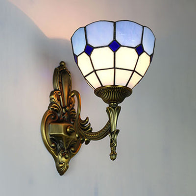 Lisslune | Wall Sconces Lamp Retro Tiffany Stained Glass 1 Light Wall Mount Light in Yellow/Blue for Hallway