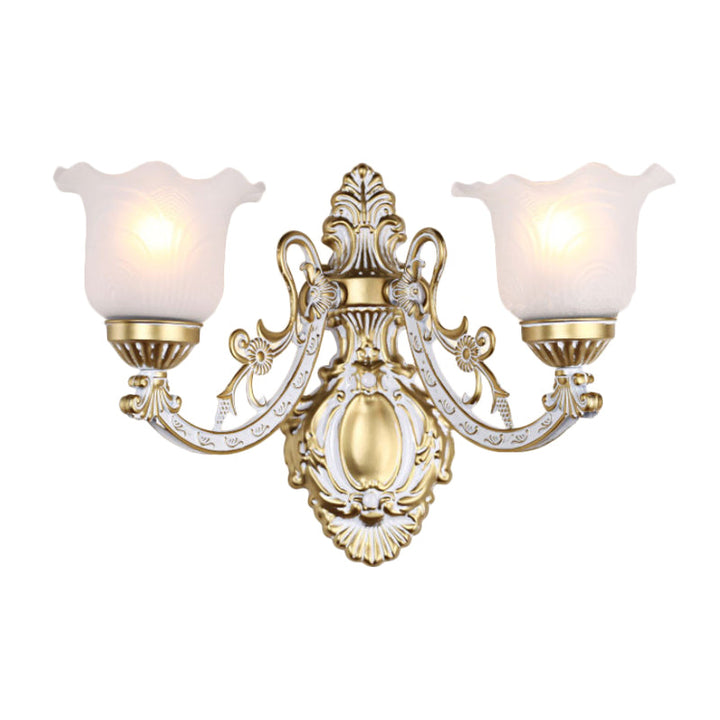 Skørter | Brass/Gold Wavy Wall Lamp Retro White Glass Shade 1/2-Light Living Room Wall Lamp