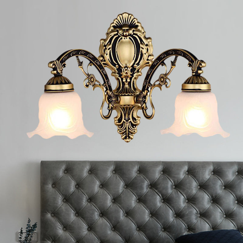Skørter | Brass/Gold Wavy Wall Lamp Retro White Glass Shade 1/2-Light Living Room Wall Lamp
