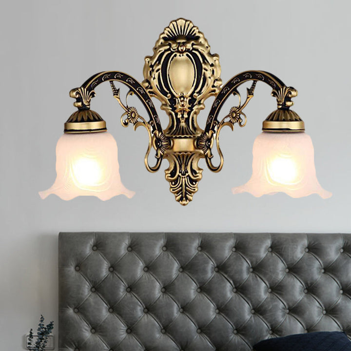 Skørter | Brass/Gold Wavy Wall Lamp Retro White Glass Shade 1/2-Light Living Room Wall Lamp