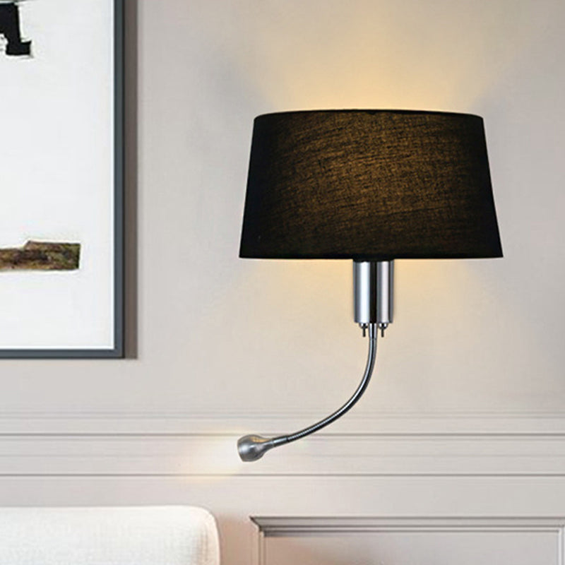 Skørter | Black/White/Beige Drum Reading Wall Light Traditional Fabric 1 Head Bedroom Adjustable Wall Mounted Light