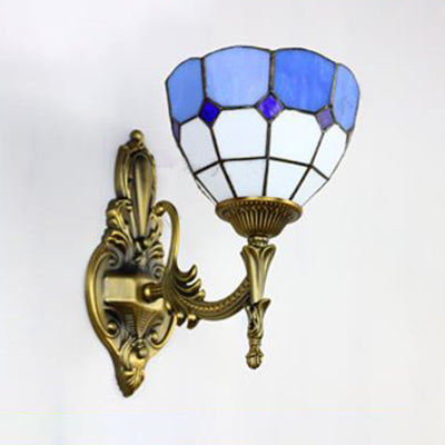 Lisslune | Wall Sconces Lamp Retro Tiffany Stained Glass 1 Light Wall Mount Light in Yellow/Blue for Hallway