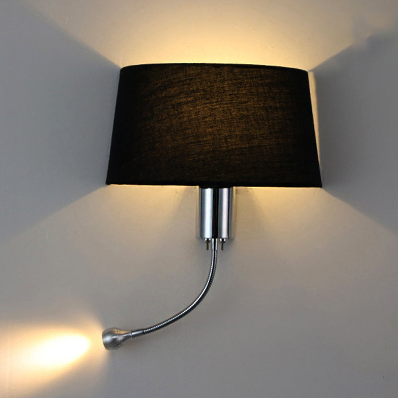 Skørter | Black/White/Beige Drum Reading Wall Light Traditional Fabric 1 Head Bedroom Adjustable Wall Mounted Light