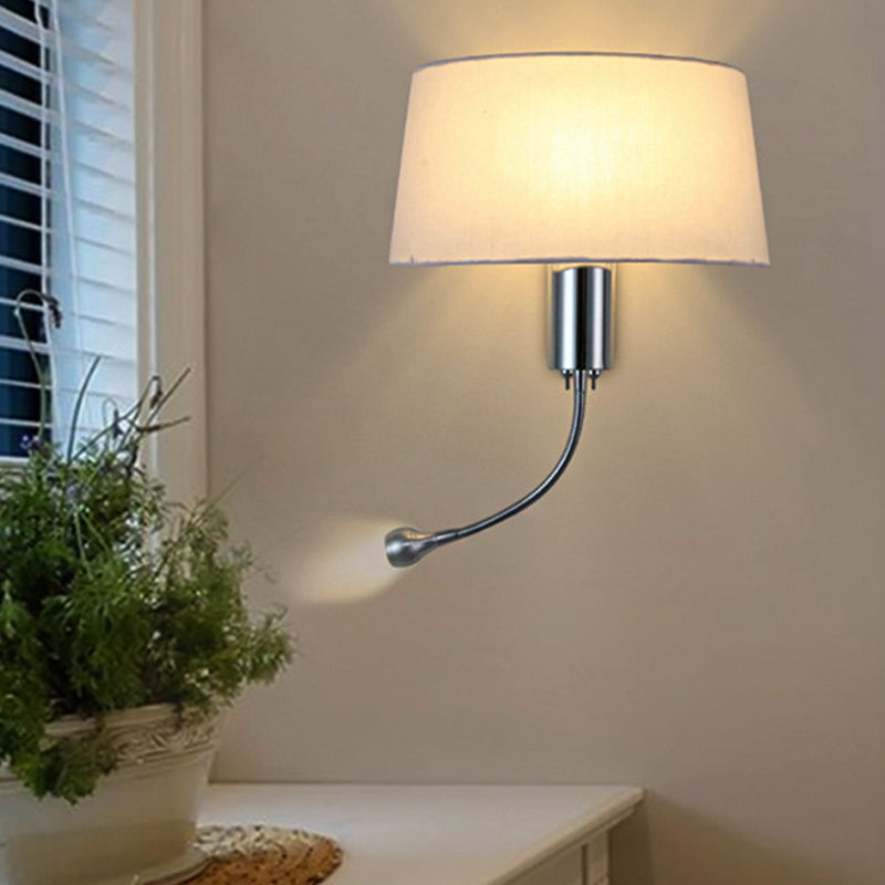 Skørter | Black/White/Beige Drum Reading Wall Light Traditional Fabric 1 Head Bedroom Adjustable Wall Mounted Light