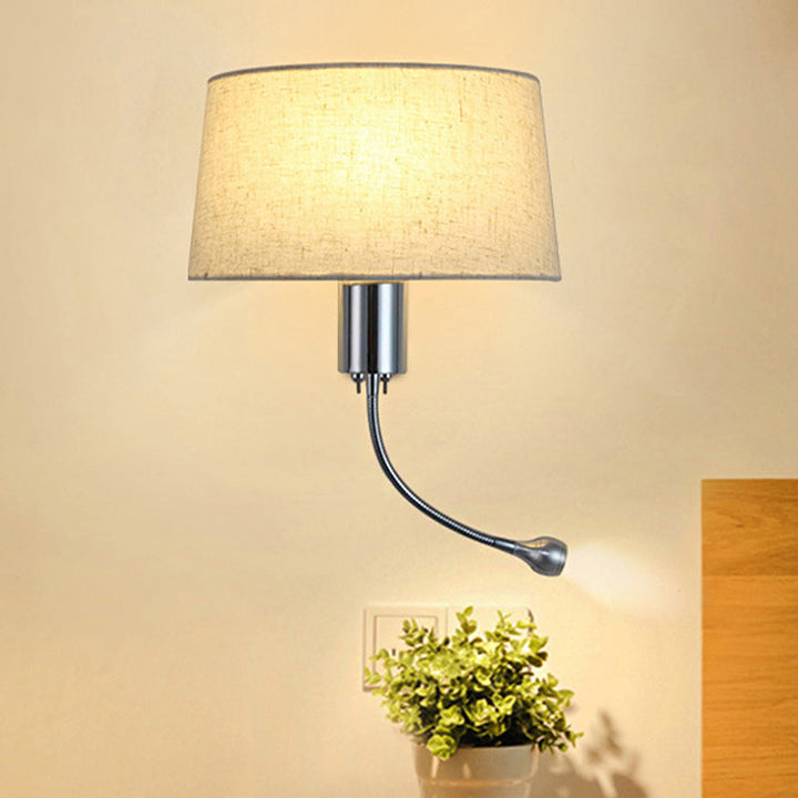 Skørter | Black/White/Beige Drum Reading Wall Light Traditional Fabric 1 Head Bedroom Adjustable Wall Mounted Light