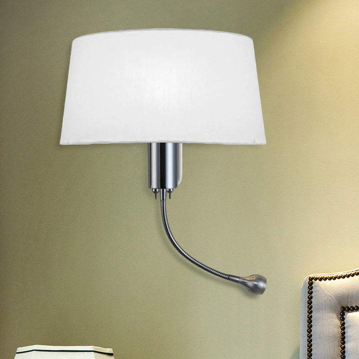Skørter | Black/White/Beige Drum Reading Wall Light Traditional Fabric 1 Head Bedroom Adjustable Wall Mounted Light