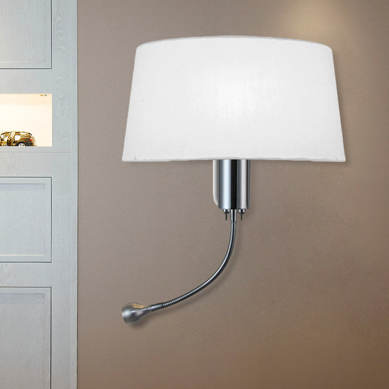 Skørter | Black/White/Beige Drum Reading Wall Light Traditional Fabric 1 Head Bedroom Adjustable Wall Mounted Light
