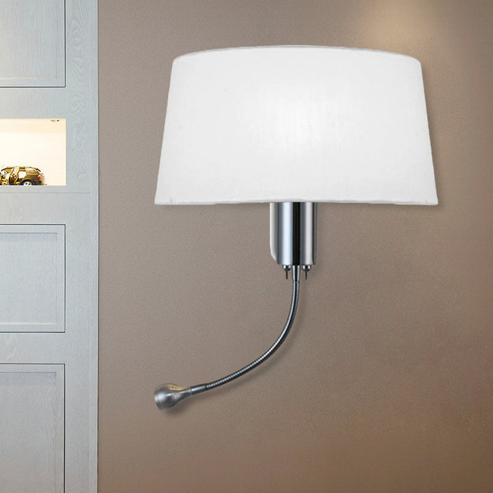Skørter | Black/White/Beige Drum Reading Wall Light Traditional Fabric 1 Head Bedroom Adjustable Wall Mounted Light