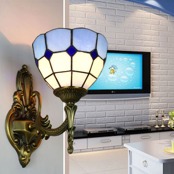 Lisslune | Wall Sconces Lamp Retro Tiffany Stained Glass 1 Light Wall Mount Light in Yellow/Blue for Hallway