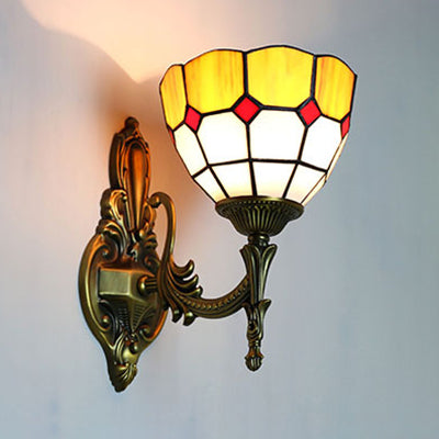 Lisslune | Wall Sconces Lamp Retro Tiffany Stained Glass 1 Light Wall Mount Light in Yellow/Blue for Hallway