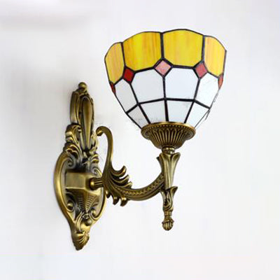 Lisslune | Wall Sconces Lamp Retro Tiffany Stained Glass 1 Light Wall Mount Light in Yellow/Blue for Hallway