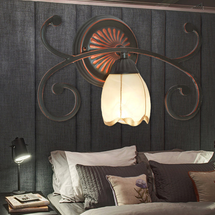 Skørter | Red Brown 1/2/3 Lights Wall Lamp Classic Frosted Glass Flower Shape Vanity Lighting Fixture