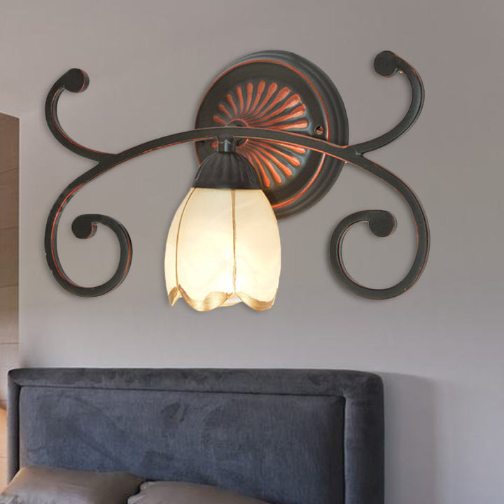 Skørter | Red Brown 1/2/3 Lights Wall Lamp Classic Frosted Glass Flower Shape Vanity Lighting Fixture
