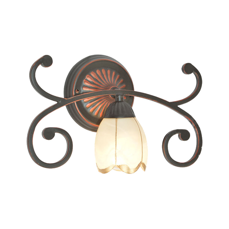 Skørter | Red Brown 1/2/3 Lights Wall Lamp Classic Frosted Glass Flower Shape Vanity Lighting Fixture