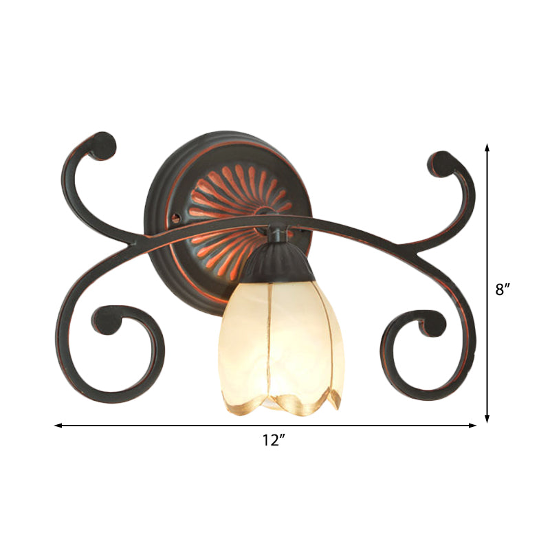 Skørter | Red Brown 1/2/3 Lights Wall Lamp Classic Frosted Glass Flower Shape Vanity Lighting Fixture