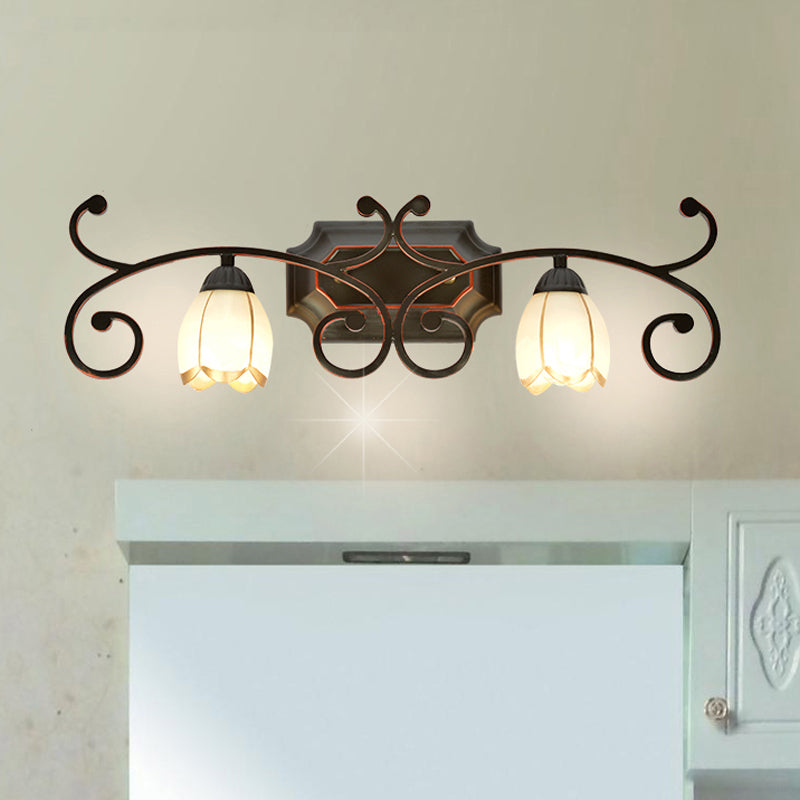 Skørter | Red Brown 1/2/3 Lights Wall Lamp Classic Frosted Glass Flower Shape Vanity Lighting Fixture