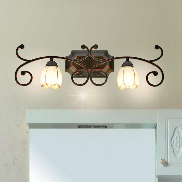 Skørter | Red Brown 1/2/3 Lights Wall Lamp Classic Frosted Glass Flower Shape Vanity Lighting Fixture