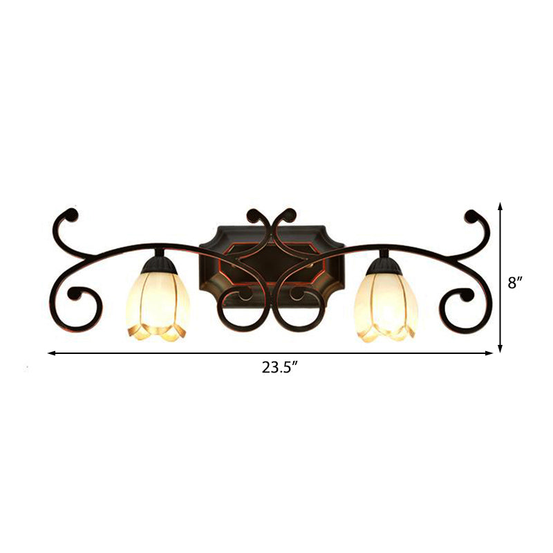 Skørter | Red Brown 1/2/3 Lights Wall Lamp Classic Frosted Glass Flower Shape Vanity Lighting Fixture