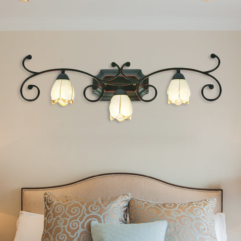 Skørter | Red Brown 1/2/3 Lights Wall Lamp Classic Frosted Glass Flower Shape Vanity Lighting Fixture