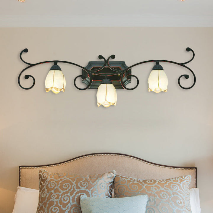 Skørter | Red Brown 1/2/3 Lights Wall Lamp Classic Frosted Glass Flower Shape Vanity Lighting Fixture