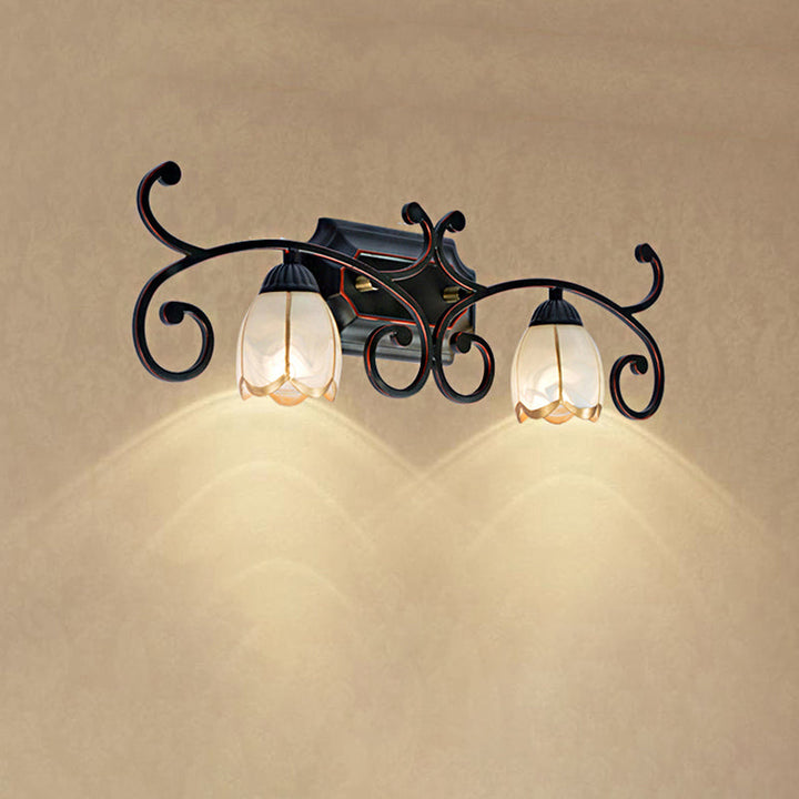 Skørter | Red Brown 1/2/3 Lights Wall Lamp Classic Frosted Glass Flower Shape Vanity Lighting Fixture