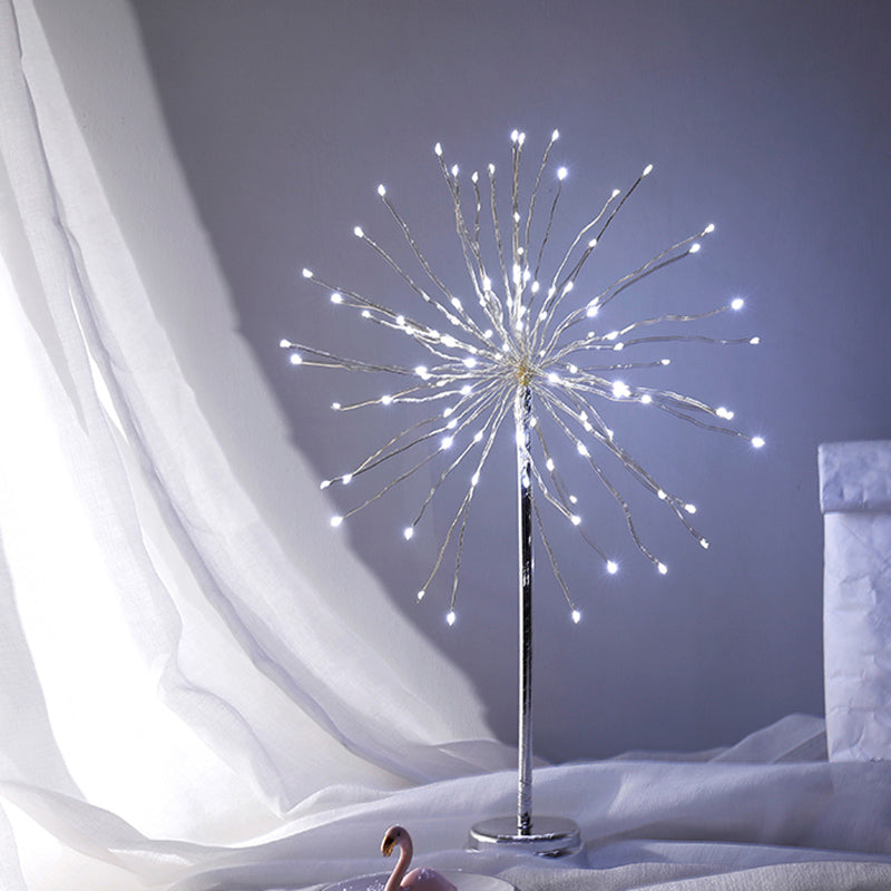 Skørter | Chrome Dandelion LED Night Light Art Deco Plastic Battery Table Lamp for Bedroom