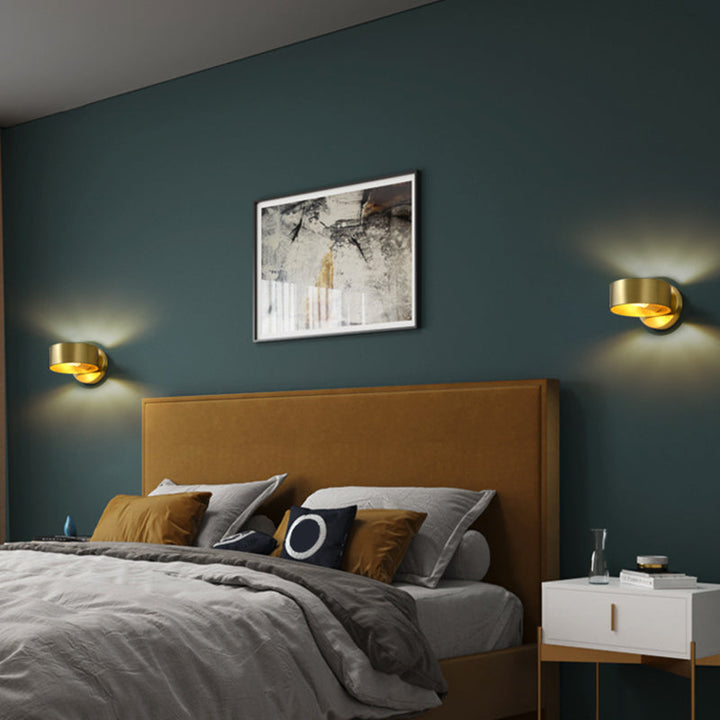 Lisslune | Metal Circle Wall Lamp Light Minimalist 1 Head Brass Wall Light for Bedroom