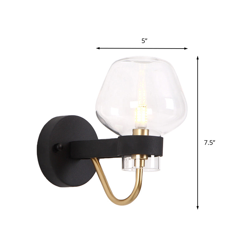 Skørter | Urn Wall Lamp Traditional 1 Head Clear/Amber/Smoke Grey Glass Wall Lighting Fixture for Living Room