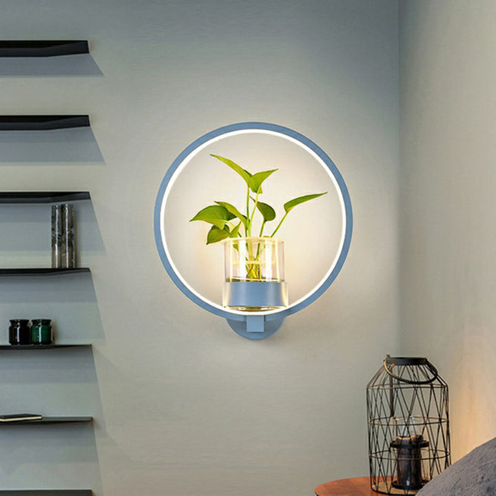 Skørter | Artistic Loop-shaped Wall Lamp Metal Nightstand Wall Light with Clear Glass Plant Pot