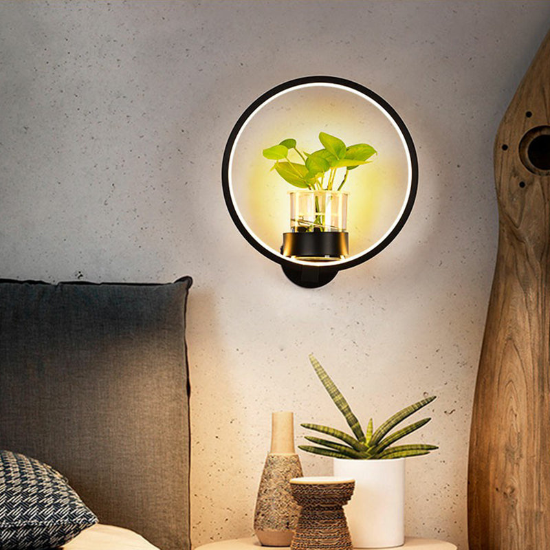 Skørter | Artistic Loop-shaped Wall Lamp Metal Nightstand Wall Light with Clear Glass Plant Pot