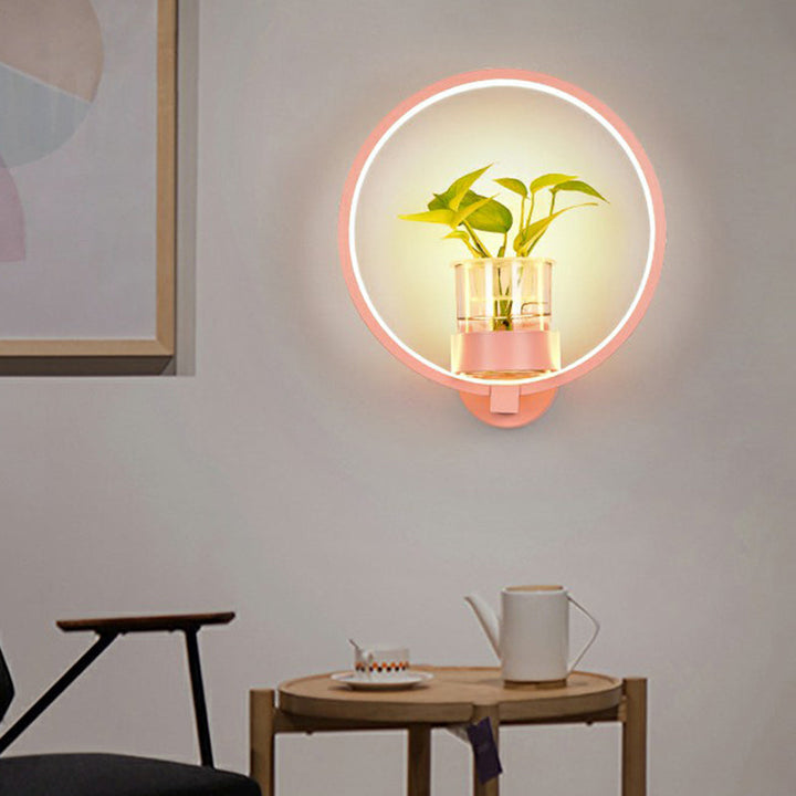 Skørter | Artistic Loop-shaped Wall Lamp Metal Nightstand Wall Light with Clear Glass Plant Pot