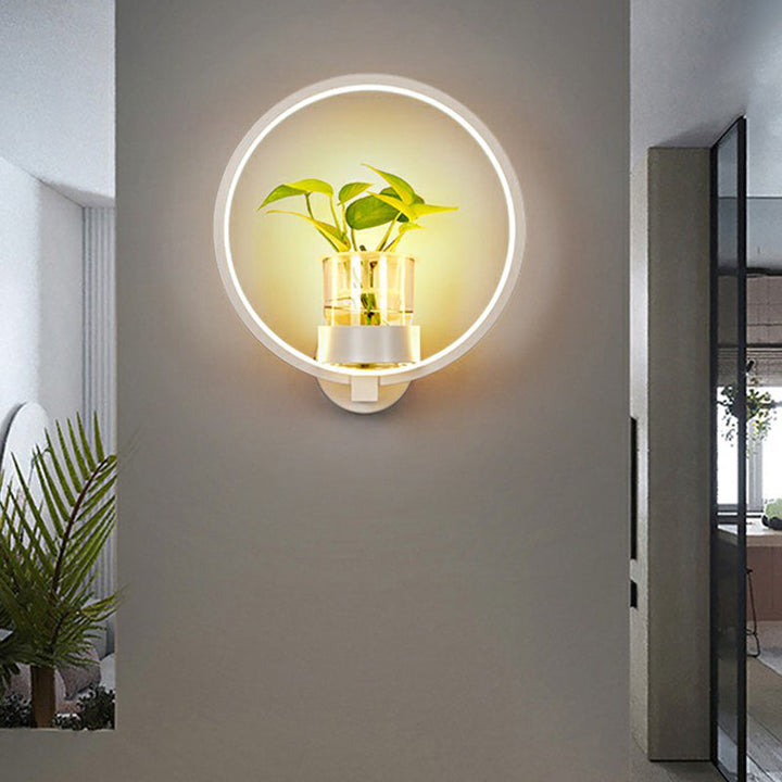 Skørter | Artistic Loop-shaped Wall Lamp Metal Nightstand Wall Light with Clear Glass Plant Pot