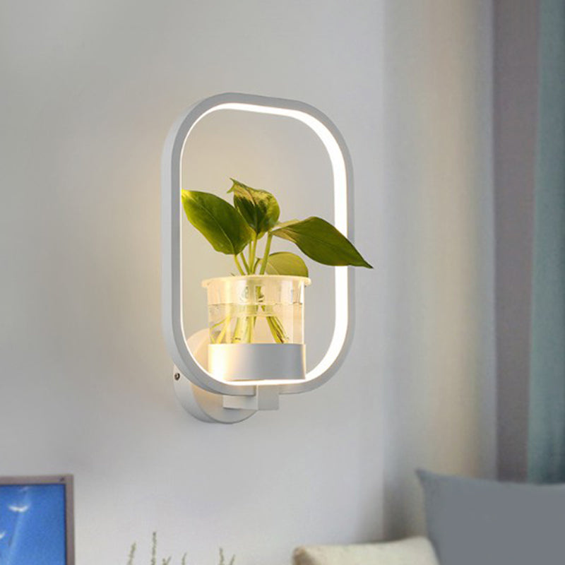 Skørter | Artistic Loop-shaped Wall Lamp Metal Nightstand Wall Light with Clear Glass Plant Pot